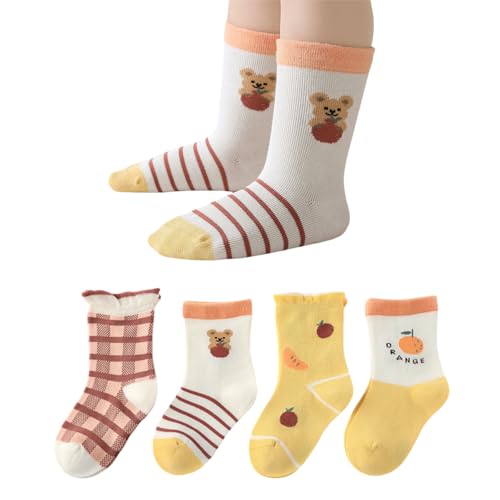 4 Pairs Toddler Baby Girl Boy Kids Socks, Cute Soft Cotton Crew Socks, 0~5T