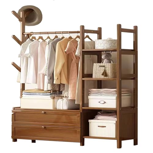Vaianna Tipo aperto scaffale di vestiti di bambù, armadio stabile multifunzionale, con cassetti e ganci per vestiti, per camera da letto (Door 100cm/40in#)