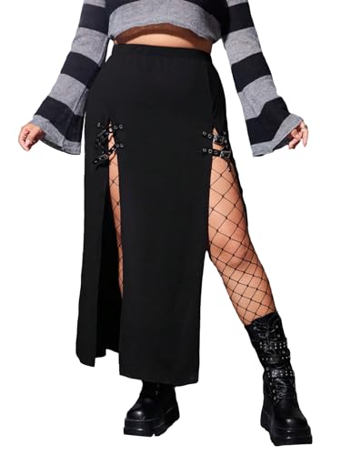 OYOANGLE Women's Plus Size High Slit Buckle Maxi Skirt Y2K Streetwear Long Skirts