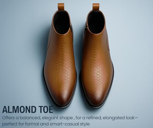 Image of Kraasa Orion-X Men's Vegan Leather Chelsea Boots - Classic Almond Toe Ankle Boots with Textured Finish | Formal & Smart Casual Boots