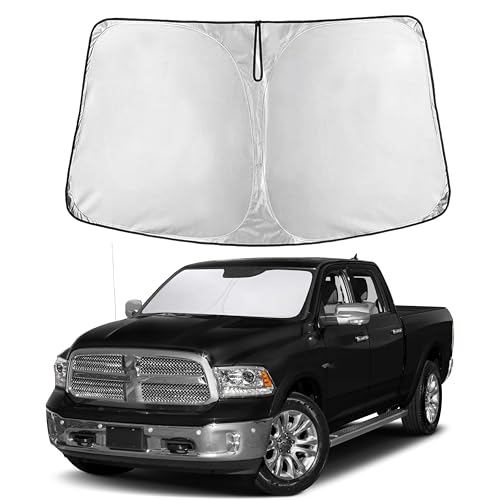 Image of EcoNour Custom Windshield Sun Shade for RAM 1500 2011-2018 | Full-Size Truck Front Window Heat & UV Shield | Foldable Multi-Layer Sun Cover