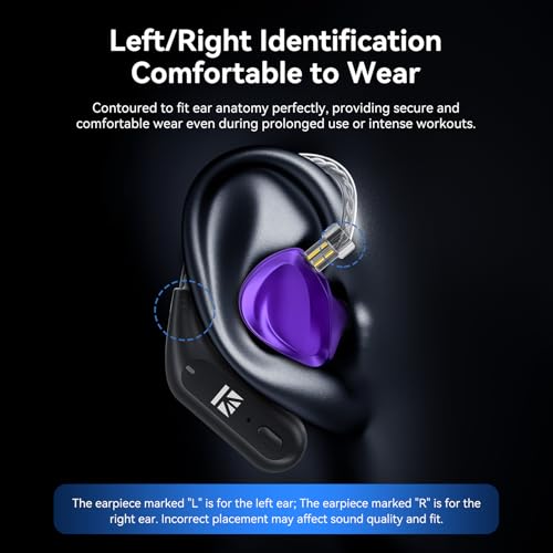 Image of KBEAR BT5 PRO IEM Bluetooth 5.4 Adapter for KZ ZS10 PRO, Upgraded Wireless Adapter 2 Pin IEM Cable in Ear Monitor Cords with 6 Hours Playing Time for KZ ZAR CCA CRA CCZ Melody DC03 KS1 (2pins, Black)