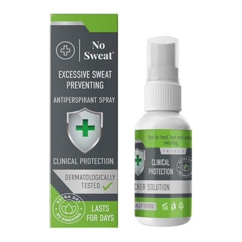 NO SWEAT Maximum Strength Antiperspirant Spray, Strong Deodorant for Excessive Sweating & Hyperhidrosis Treatment, Lasts up to 7 Days -50ml) Packing May Vary Cover