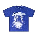 Arnodefrance Saint Graphic Printing T-Shirt Hip Hop Rapper Tee Shirt Cotton Short Sleeve Shirt Blue