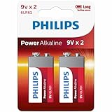 Philips 9 Volt Battery 2 Pack, Power Alkaline 9V Batteries, Reliable Long Lasting Power, Leak Proof Design, All Purpose 9volt Battery for All Your Household & Office Needs.
