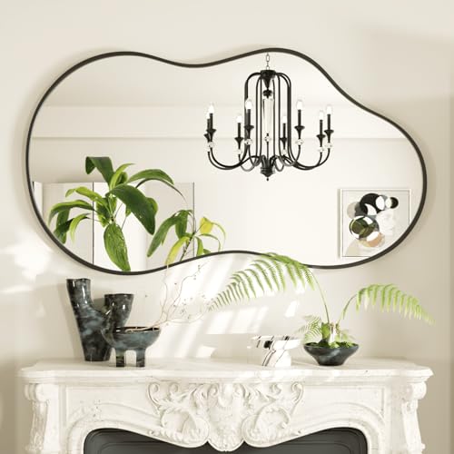 Snowdool Irregular Wall Mirror, Asymmetrical Modern Mirror for Wall, 60x90cm Unique Cloud Frame Shape Decorative for Vanity, Bedroom, Living Room, Bathroom & Hallway Decor