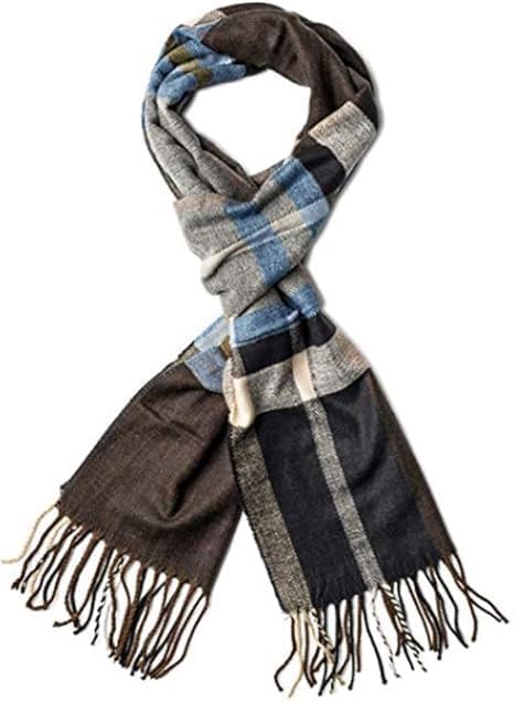 Soft Cashmere Feel Scarf for Women Men Feel Luxurious Winter Shawl Wrap Gift Warm Cozy Extra Soft Comfortable Wear All Day (Brown Blue Plaid) - Image 3