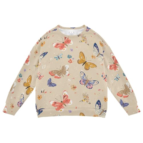 JUNZAN Cartoon Cute Butterfly Beige Kids Girls Pullover Hoodie Fleece Sweatshirts for Boys Athletic 4T