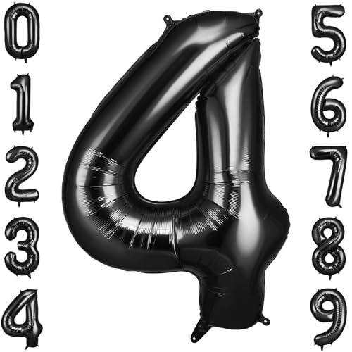 OFFCUP Globo Número 4, Negro Birthday Numbers Globo 101 cm Grande Foil Globos 40 Inch Helio Globos para Decoraciones de Fiestas Cumpleaños de niñas y niños, Aniversario de Graduación (4, Negro)