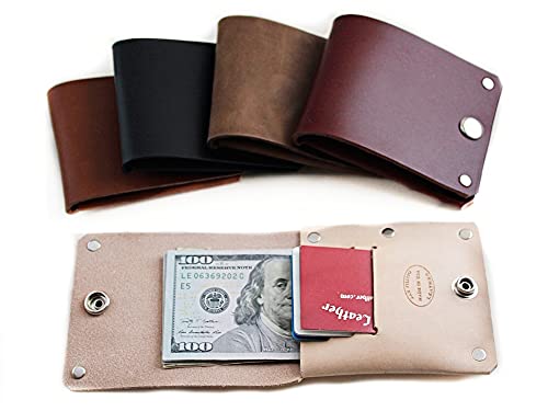 Men's Genuine Leather Slim Wallet with Snap Can Be Personalized