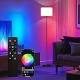 Qaubauyt Smart LED Floor Lamp with APP Control & RGB Colors - Dimmable Standing Lamp for Living Room, Bedroom, Gaming - Remote, Timer, 9W Bulb Included, 60.6' Modern Tall Lamp (White)