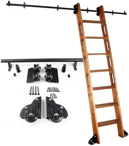 3.3-20ft Adjustable Rolling Library Ladder Kit, Sliding Track Rail with Telescopic Roller, Stable Mobile Loft Ladder Hardware Set for Closets, 13ft/400cm Complete Slide Rails