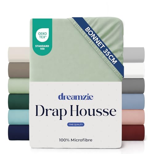 Dreamzie Drap Housse 140x190/200 Bonnet 35 cm pour Matelas Épais - 100% Microfibre - Vert Clair, Certifié sans Produits Chimiques (Oeko TEX), Drap Housse...