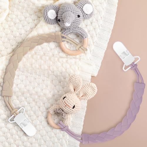 Stylish Silicone Pacifier Clips, 4-Pack Pacifier Holder with Flexible Woven Rope Design, 100% Food Grade Silicone, Safe Essentials for Newborns Baby Boys and Girls