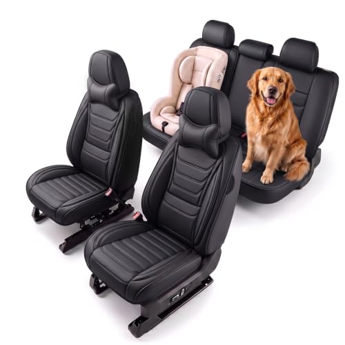 Image of for GMC Terrain 2010-2025 Seat Covers 5P w /Headrests (Black) | Waterproof car seat cover, anti-slip, breathable. Airbag compatible. Seat heating works. Easy clean. Durable stitching.
