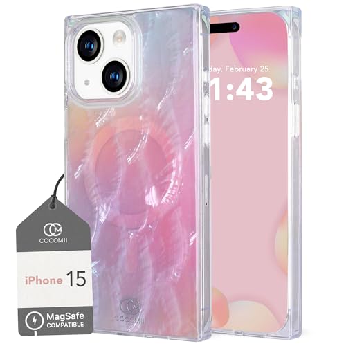 Image of COCOMII Rectangle for iPhone 15 Case, Pink Real Mother of Pearl