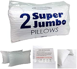 BEDWAY Deluxe Striped Polycotton SUPER JUMBO Pillows Bounce Back Hotel Quality Pillows (Pack Of 2)