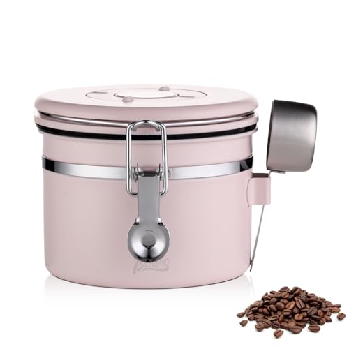 Bincoo Pink Coffee Canister, Large Stainless Steel Coffee Bean Storage Container with Date Tracker (800ML)