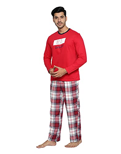 Image of B STORIES Men's 100% Cotton Full Sleeve PJ Set - Checkered Nightwear Set | Soft Loungewear | Comfortable Sleepwear | Stylish Casual Home Wear Shirt & Pant (S-XXL)