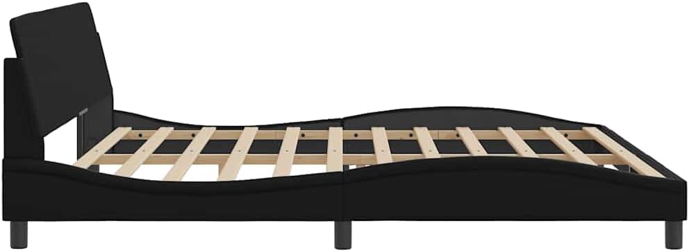 vidaXL King Bed Frame with Headboard - Black Faux Leather, 76"x79.9", Supportive Legs, Plywood Slats, Stylish Waved Design