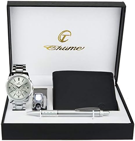 Gift Case for Men - Wallet - Multifunction LED Tool - Ballpoint Pen, Silver