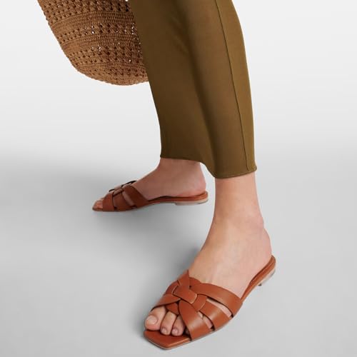 THESHY Women's Flat Sandals Square Toe Patent Leather Comfortable Slip on Slippers Casual Summer Dressy Beach Slide Sandals for Women4