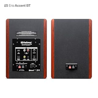 PreSonus Eris Accent BT 60W Powered Bookshelf Bluetooth Speakers – Studio Monitors for Turntable, Home, 4" Woofer, Silk Tweeter, USB-C, Optical, RCA, Coax, Remote, Sub Out, Wired Option, Wood Grain