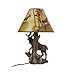 North American Bull Moose Table Lamp with a 12-Inch Diameter Forest Print Shade- Wildlife Decor - Perfect for Living Rooms, Cabins, and Bedrooms - 20 Inches Tall