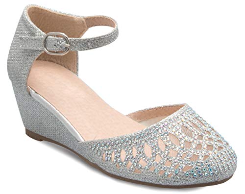 Olivia K Girls Glitter and Rhinestone Open Toe Wedge Heel (Toddler/Little Girl)