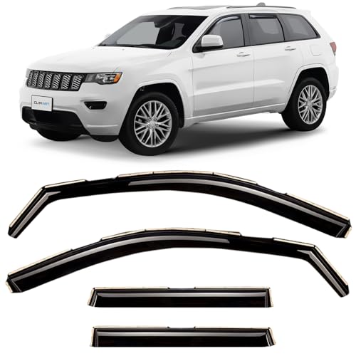 Image of CLIM ART in-Channel Incredibly Durable Rain Guards for Jeep Grand Cherokee 2011-2021, Original Window Deflectors, Vent Deflector, Vent Window Visors, Dark Smoke Car Accessories, 4 pcs - 611032LPf