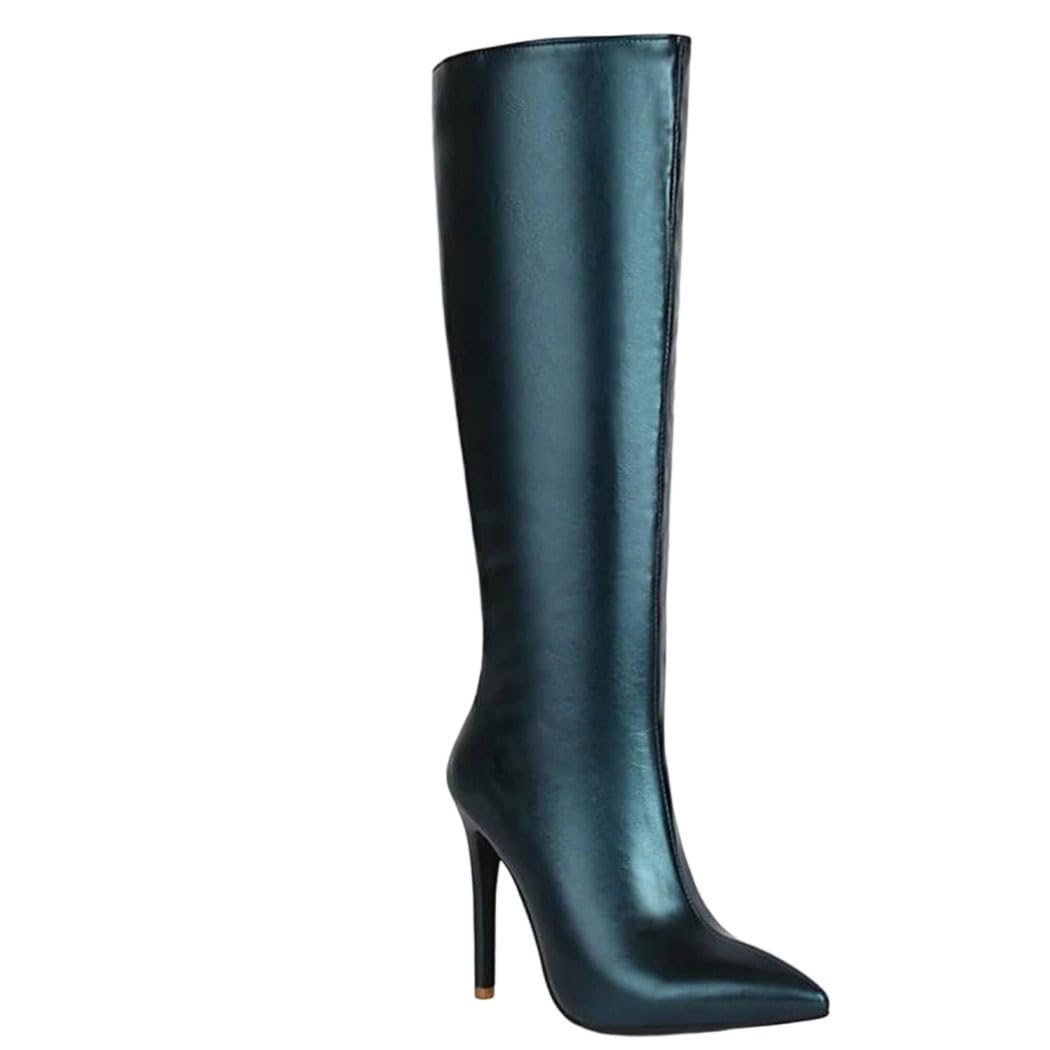 Women Knee High Stretch Boots Pointed Toe Side Zip Thin Heel Winter Outdoor Casual Long Boot