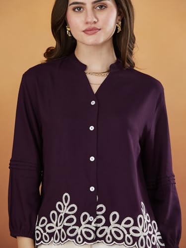 Image of J TURRITOPSIS Women's Rayon Stylish Embroidered Shirt