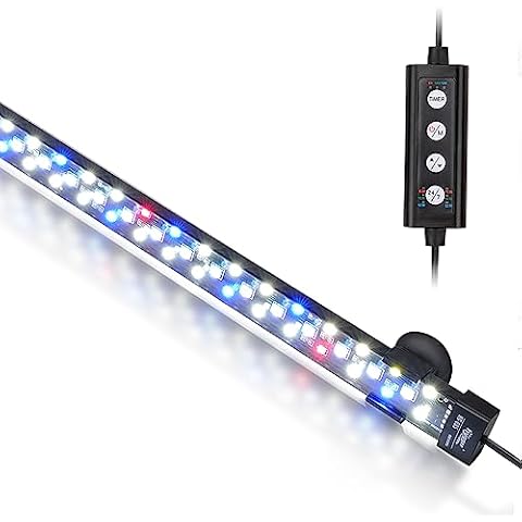 hygger 24/7 Mode Submersible Aquarium LED Light, Full Spectrum Hidden Fish Tank Light with 3 Rows Beads 7 Colors Auto On Off Sunrise-Daylight-Moonlight, Adjustable Timer Brightness (27.6in 16W) Cover