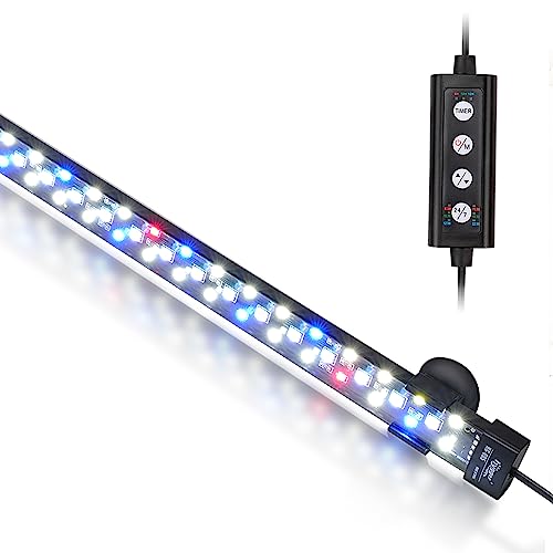 hygger 24/7 Mode Submersible Aquarium LED Light, Full Spectrum Hidden Fish Tank Light with 3 Rows Beads 7 Colors Auto On Off Sunrise-Daylight-Moonlight, Adjustable Timer Brightness by hygger - Used condition - US$29.87