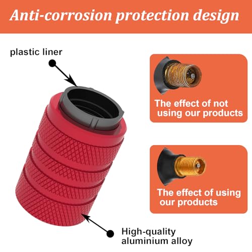 Image of Tire Valve Stem Caps, Black, 6 pcs /Pack, Anodized Aluminum Tire Valve Cap Set, Corrosion Resistant, Universal Stem Covers for Cars Trucks Motorcycles SUVs and Bikes (red)