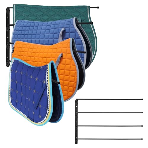 badashun Saddle Pad Rack 4 Bar Wall Mount, Horse Blanket Holder 180 Degree Swing Rack Arms Saddle Rack Wall Mount for English Saddle Pad Storage Various Accessories (15.8 x 23.6 Inch)