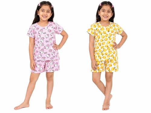 Image of NammaBaby Girl's Cotton Graphic Print Night Suit and Payjama Set - Multipack