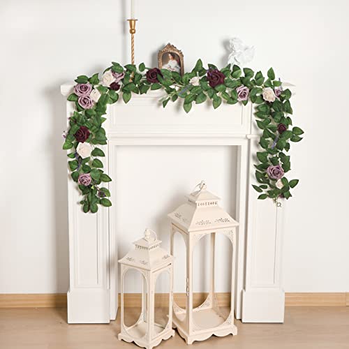 Jpsor 6Ft Artificial Rose Flower Fake Rose Floral Garland Floral Arrangements Wedding Ceremony Backdrop Arch Table Centerpieces Decorations (Cream Purple And Burgundy) #TOP5