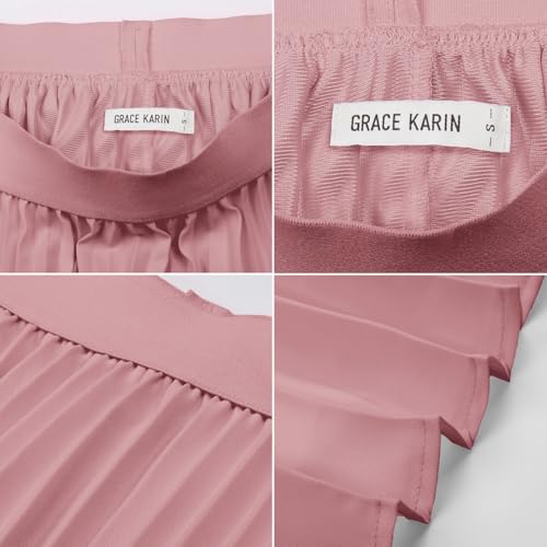 Image of GRACE KARIN Pleated Midi Skirt for Women,Chiffon Elastic High Waist Knee Length Skirts,Swing Flare A-Line Outfits