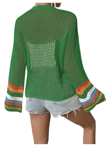 Image of SHENHE Women's Floral Crochet Cardigan Hollow Out Open Front Long Sleeve Cardigan Sweater