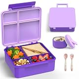LOHASOK Bento Lunch Box with 8oz Soup Thermo, Leak-Proof Lunch Containers with 4 Compartment, Thermo Hot Food Jar and Insulated Lunch Box for School Purple