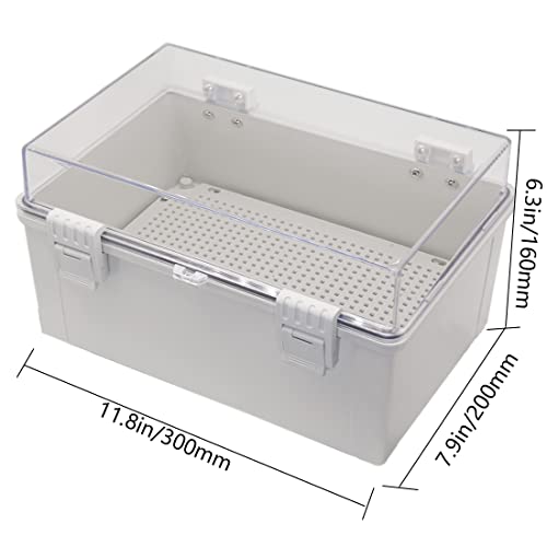 Zulkit IP65 Hinged Junction Box - Clear Cover, Grey, 11.8 x 7.9 x 6.3 inches
