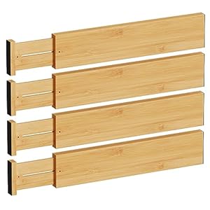 BAMEOS 4″ High Drawer Dividers Bamboo Separators Organization Expandable Organizers for Kitchen Bedroom Bathroom Dresser Office 4-pack