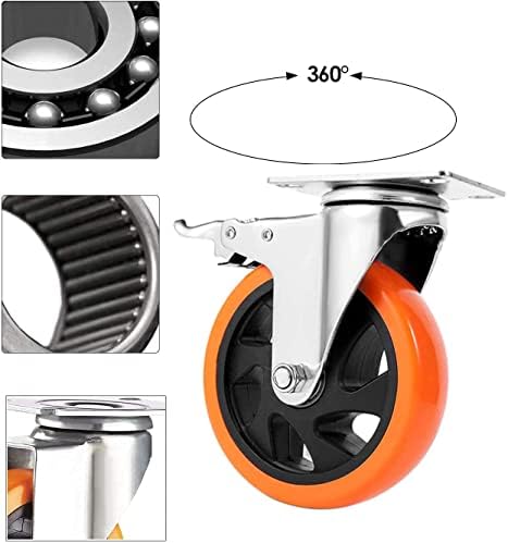 RRIUTO Furniture Castor Wheels with Brakes, 125mm Heavy Duty Caster Wheels Bearing 900KG Swivel Trolley Casters with Screws, Rubbered Trolley Wheels for Furniture