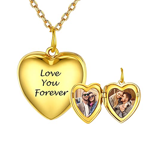 SILVERCUTE Personalized & Engraved Locket Necklace with 18" Chain -Angel Wings Locket, Custom Heart Locket Pendant that Holds Picture, Sterling Silver