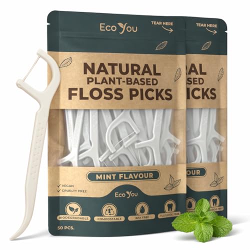 Image of EcoYou Biodegradable Floss Picks | 50 Count (2 Pack) | Mint Flavor, Candelilla Wax | Pfas Free | Sustainable & Reusable | Vegan & Cruelty-Free | Eco Floss Picks