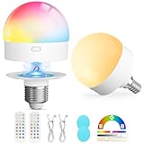 UNILAMP E26+E12 Rechargeable LED Light Bulb Remote, 2000mAh Battery Operated Puck Light Bulb with Detachable, 3CCT+12 Color Charging Wireless Dimmable Night Light for Home, Lamp, Emergency, 2 Pack