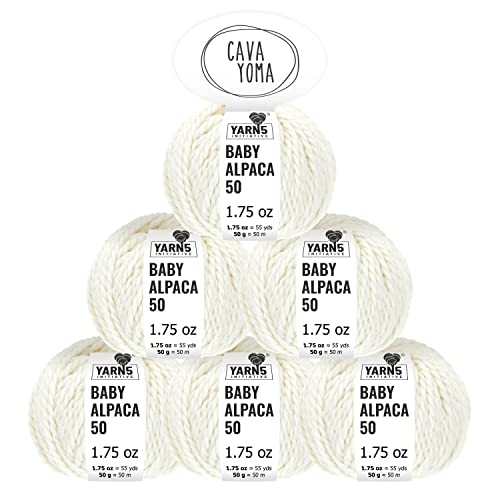 CAVAYOMA 100% Baby Alpaca Yarn Chunky in 30+ Colors (Itch-Free) #5 Bulky Baby Alpaca Yarn for Knitting & Crocheting Set of 6 Skeins (300g, 10,5oz) Hand Selected Quality from Peru - Raw White