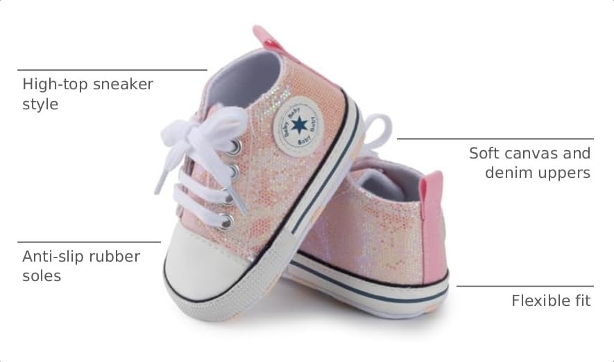 Image of Unisex Baby Boys Girls Shoes, Newborn Infant Non-Slip Canvas Denim High Top Sneakers, Toddler First Walkers Shoes