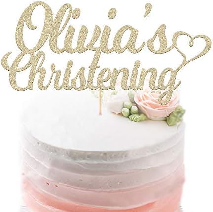 EDSG Personalised Christening Cake Topper | Christening Cake Decorations | Personalised with Name, Baptism Baby Name, Christening Name | First Communion | Double Sided Glitter Hand Finished in UK
